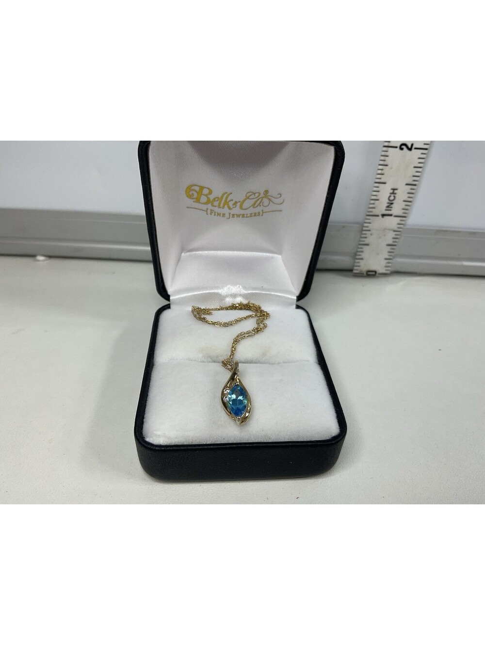 10k Yellow Blue Topaz And Diamond Accent Pendant Necklace 19”